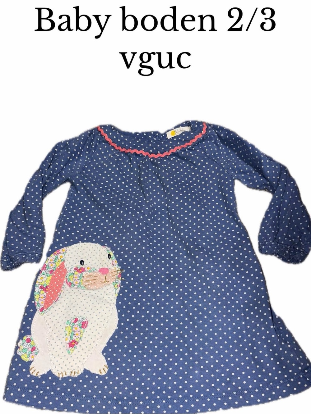 Baby boden 2-3 bunny appliqué dress